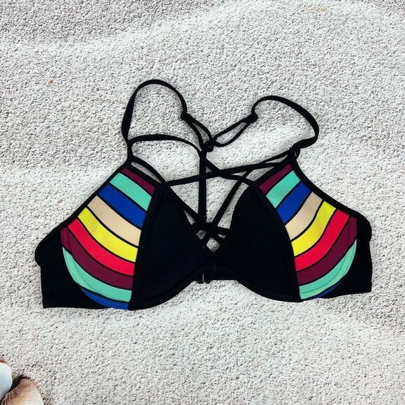 Victoria's Secret PINK Strappy Bikini Top Multicolor Striped Size L - Picture 2 of 9